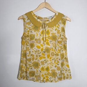 Boden viscose/Silk yellow floral boat neck sleeveless blouse Size 6 Great Condit
